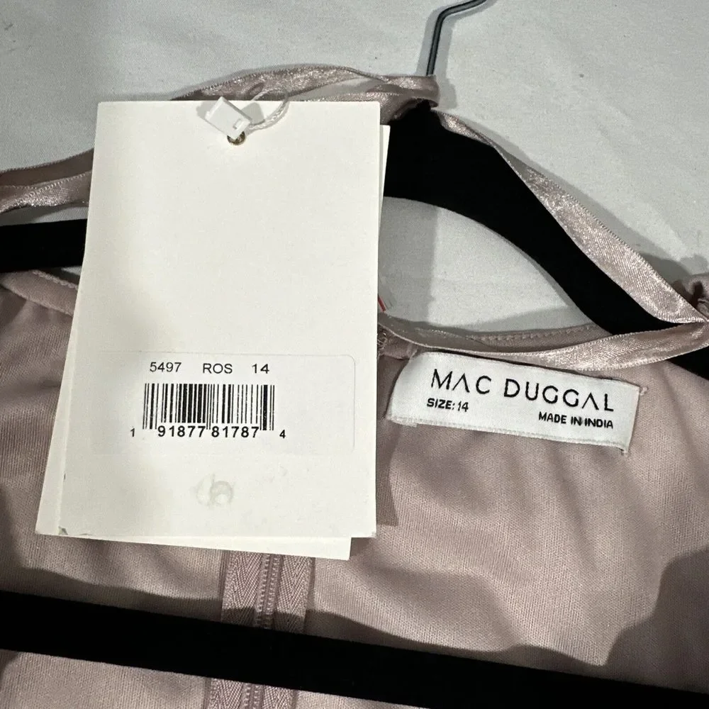 NWT $798 Mac Duggal [ 14 ] Embellished V Neck 3/4 Sleeve A Line Gown Rose #G1761 - Picture 6 of 16